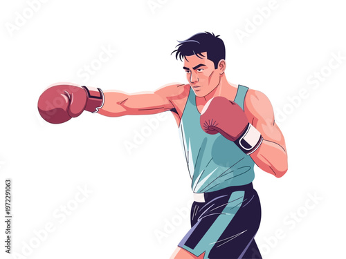 Young Man Boxing with Intense Focus and Determination.