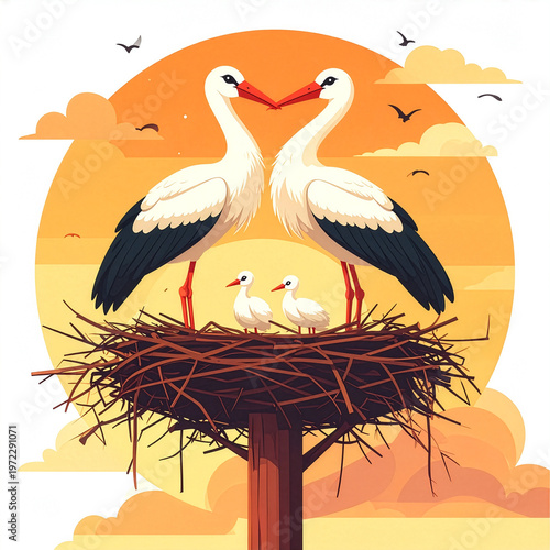 Bociany w gnieździe ilustracja