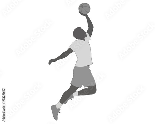 Basketball Player Dunking Vector, Isolated Silhouette for Sports and Action Design
