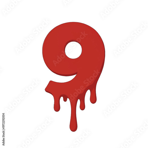 Dripping Red Number 9 Icon Vector, Bold Modern Isolated Design for Branding and Digital Media