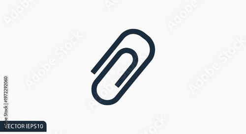 Minimalist paperclip vector icon, black line art paper clip symbol, office stationery attachment graphic, simple document fastener sign on white