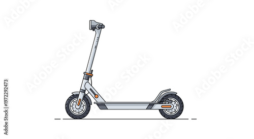 High tech silver electric scooter with orange accents shown from a side view in a clean minimal illustration style.