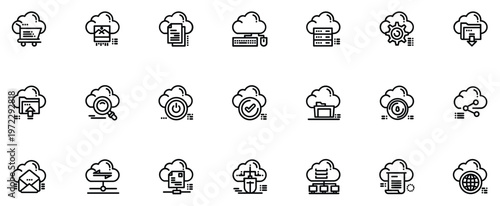 25 Cloud Technology Line icon pack. Vector icons illustration