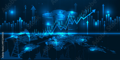 Fotografie Vector illustration of brent crude oil market with financial growth charts for global economic artwork and backgrounds