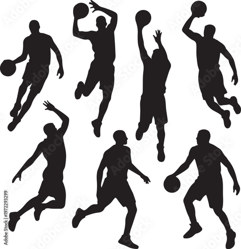 Dynamic silhouettes of basketball players in action