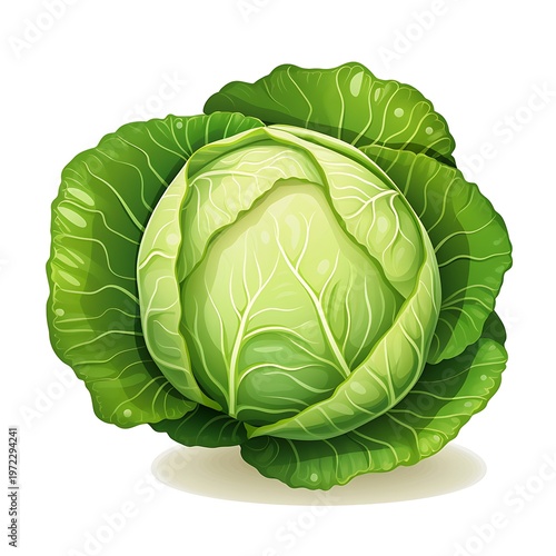 Detailed Cabbage Vector on White Background