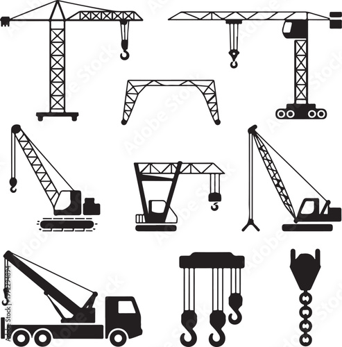 Assorted heavy machinery and construction equipment illustrations