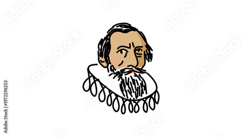 Johannes Kepler portrait, flat vector illustration