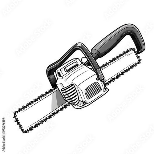 Detailed Chainsaw Line Drawing Isolated