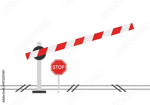 Railway Crossing Gate with Stop Sign.