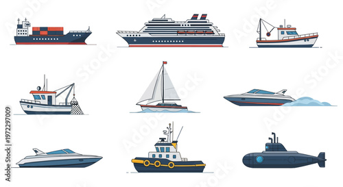 Collection of Various Watercraft and Ships.