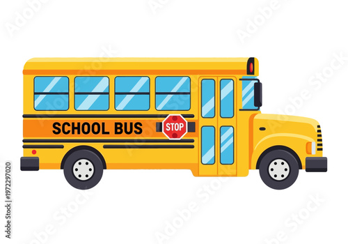 Yellow School Bus Illustration Side View.