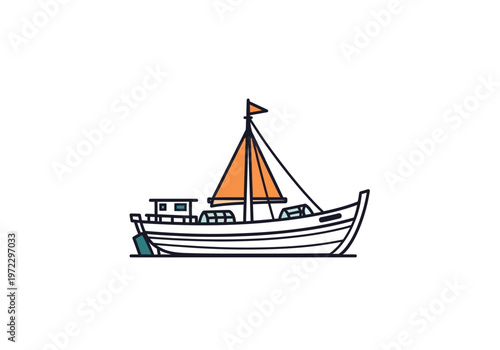 Simple Line Drawing of Sailing Boat.