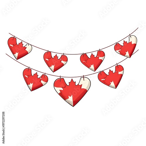 Canadian Flag Garland with Heart Cartoon