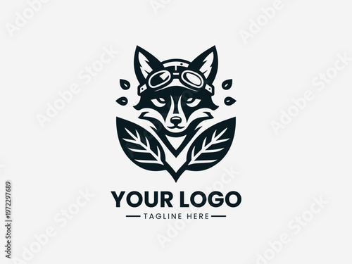 Fox Pilot Leaf black vector logo white background