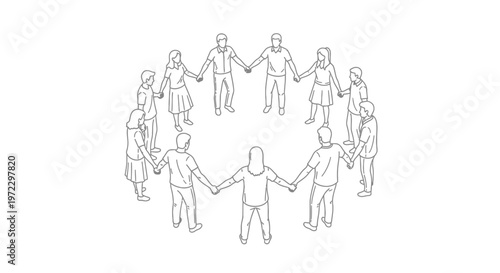 Diverse people holding hands, unity circle, teamwork illustration, community support isolated on White Background