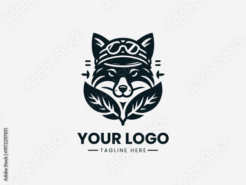 Fox Pilot Leaf black vector logo white background