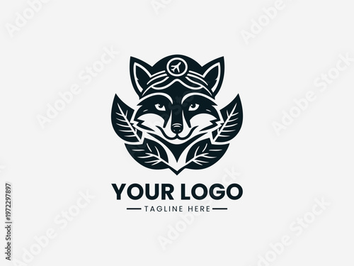 Fox Pilot Leaf black vector logo white background