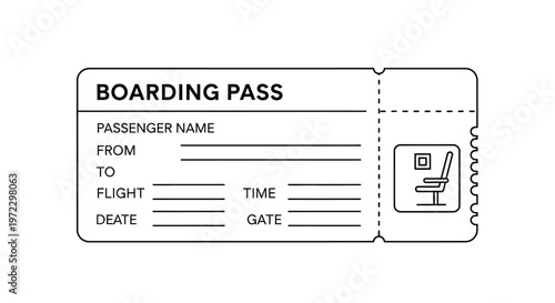 Airplane Boarding Pass, Travel Ticket, Flight Itinerary, Vector Illustration isolated on White Background
