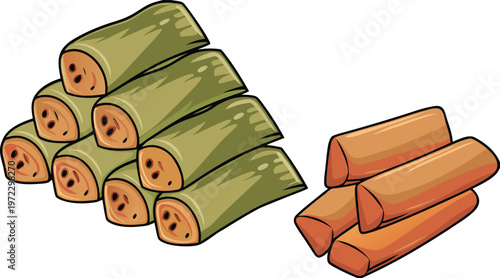 vector illustration sauces and spring rolls.