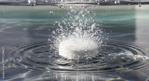 A White Effervescent Tablet Dissolving In Clear Water Creating A Splash And Bubbles