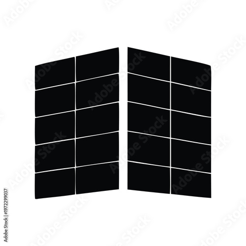 Two black modular panels arranged in an open configuration Vector