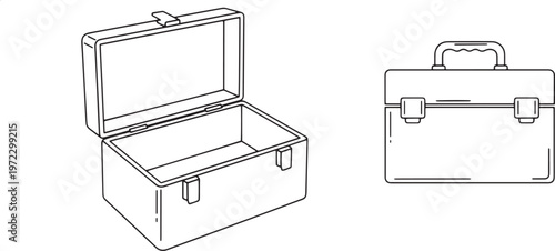 Open toolbox closed briefcase for tools and equipment storage carrying items for work profession or hobby collection of cases.