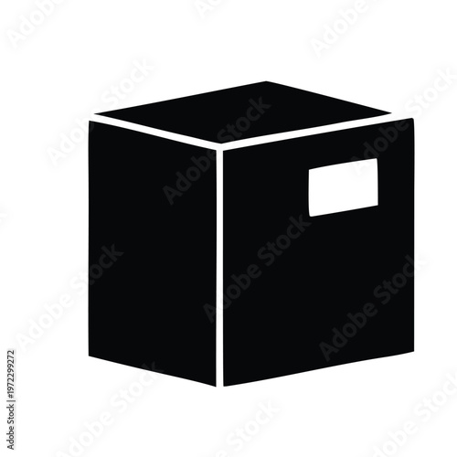 A black cuboid box with a small rectangular flap on the front side Vector