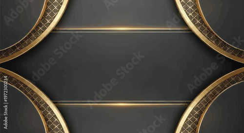 Luxury gold frames, elegant black background, metallic borders, decorative elements