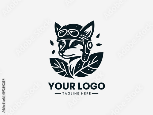 Fox Pilot Leaf black vector logo white background