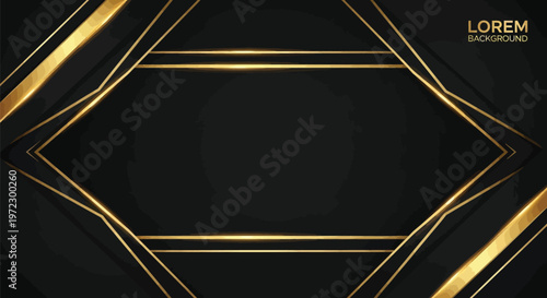 Luxury gold, geometric patterns, black background, abstract designs, modern decor