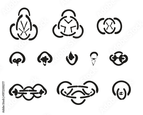 Collection of intricate black and white celtic knot designs and symbols