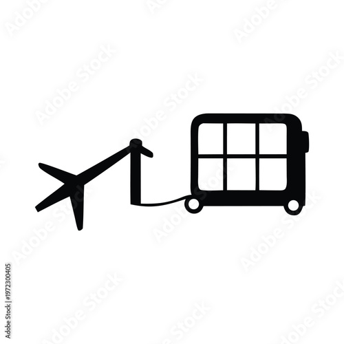 Airplane connected to a cargo luggage carrier for ground transportation Vector