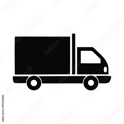 Photography A black silhouette of a delivery truck with cargo box and wheels Vector