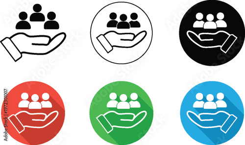 Hand Holding Group Icon Representing Community Support, Teamwork, Care and Customer Service