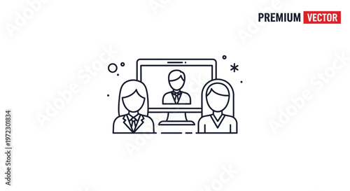 People connected via computer screen vector illustration isolated on white