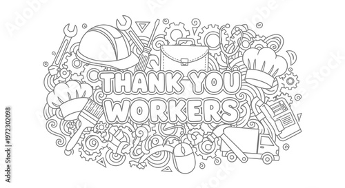 Thank You Workers Doodle Art - Appreciation for Labor and Industry