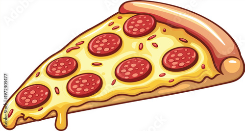 A high-quality vector illustration of a single slice of pepperoni pizza.