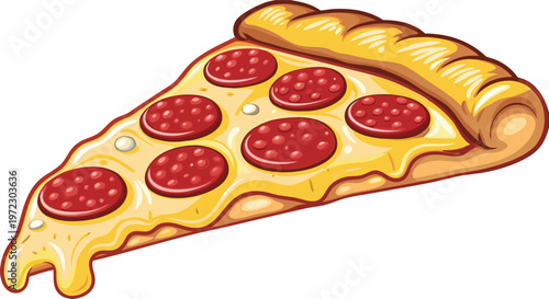 A high-quality vector illustration of a single slice of pepperoni pizza.