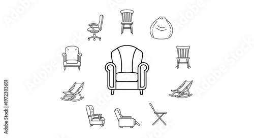 Collection of various chair types furniture.