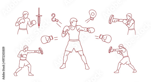 Boxer in various fighting stances motion.