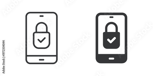 Mobile Device Security thin line and solid icon. Multi series icon. Web minimal icon