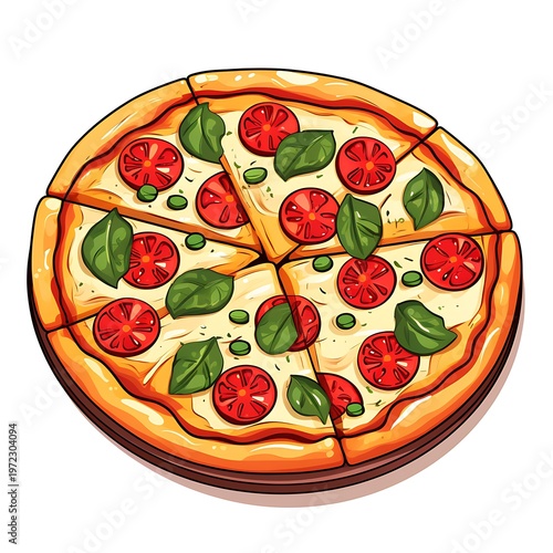 Traditional Italian Pizza Cartoon Label Illustration