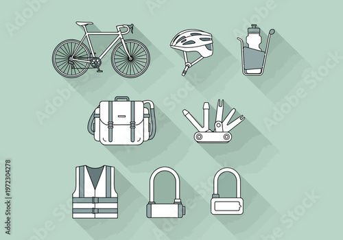 Minimal flat vector illustration of cycling gear on isolated background, editable svg file
