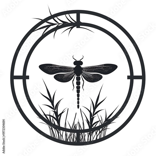 Dragonfly Perched on Reeds with Papercut Frame