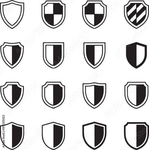 Collection of heraldic shields with various patterns and divisions