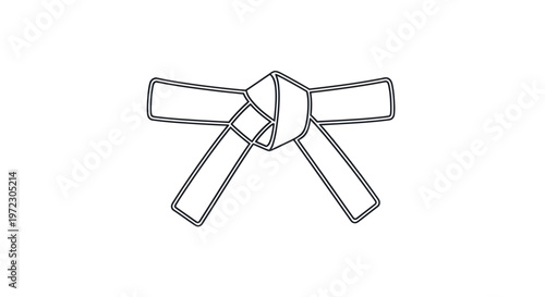 Martial Arts Belt Icon, Karate Obi, Judo Sash, Discipline Symbol, Isolated Outline Graphic