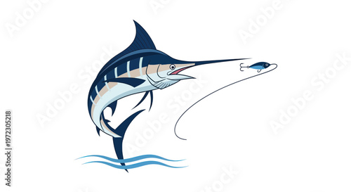Marlin Fishing: Majestic Blue Marlin Leaping from Water, Chasing Lure