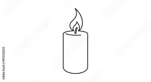 Simple Outline Drawing of a Lit Candle with Flame