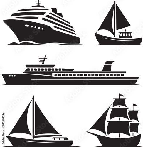 Vintage and modern maritime vessels sailing across the seas